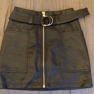 Black Leather Skirt with Zipper and Belt